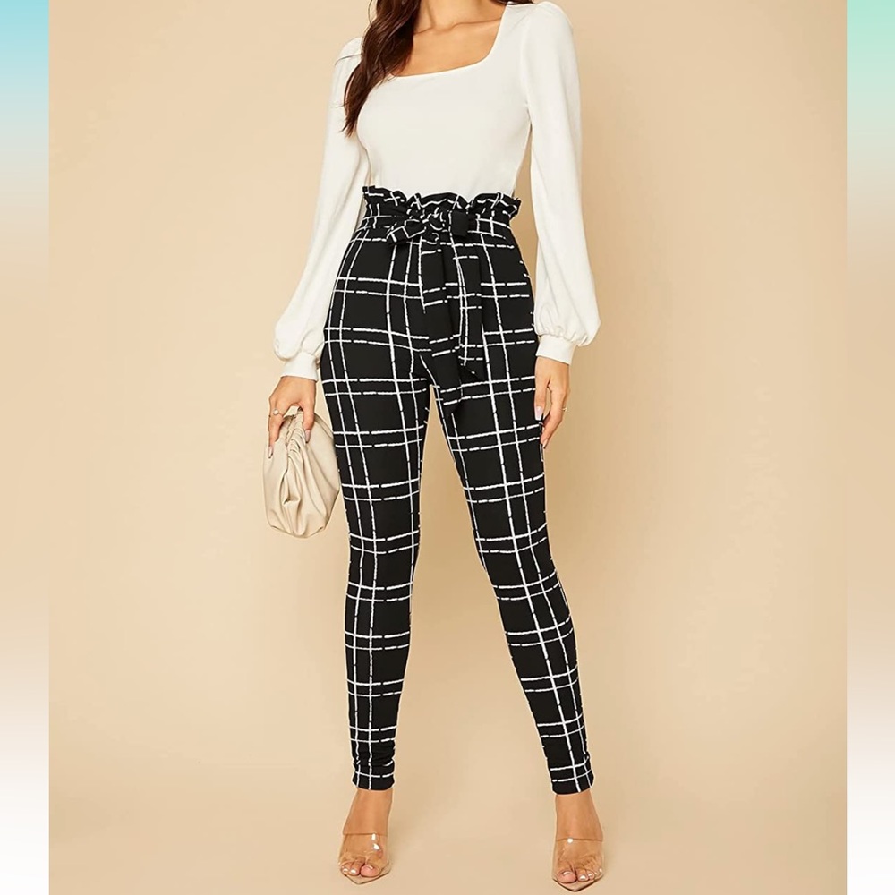 Stretchy Plaid Print Pant